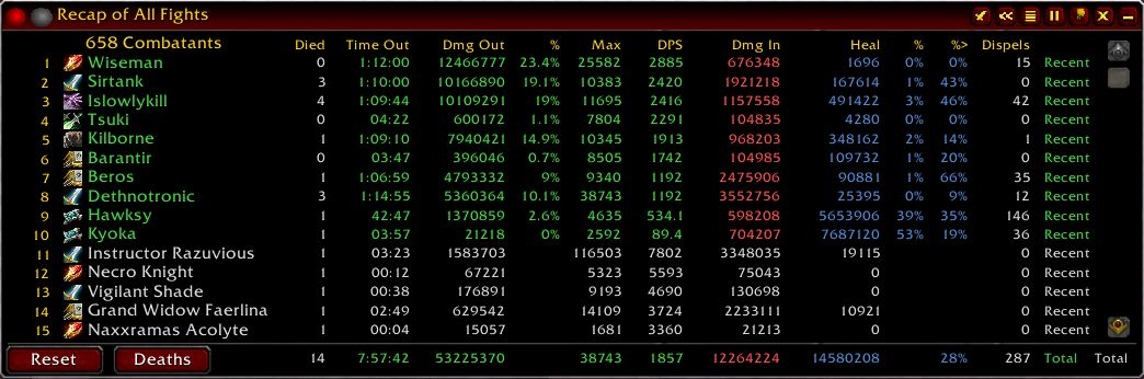 Screenshot of a damage meter addon