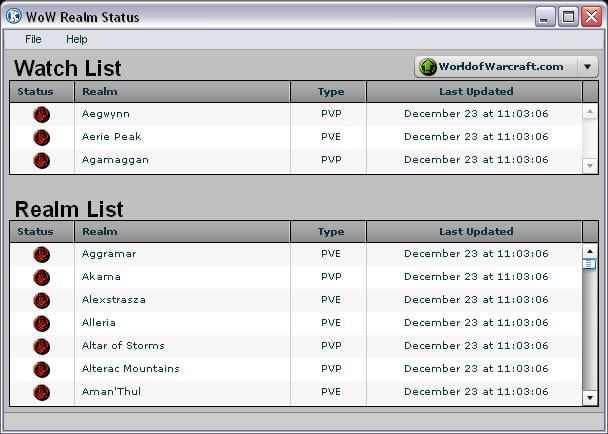 How to check the World of Warcraft realm status at any given moment