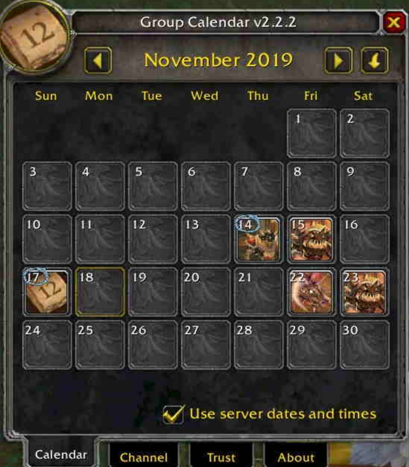 Group / Guild Calendar for Classic TBC The Burning Crusade Classic